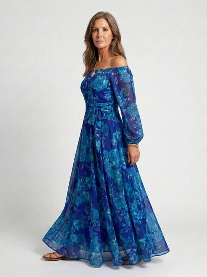 Chiffon Long Sleeve Off Shoulder Maxi Dress