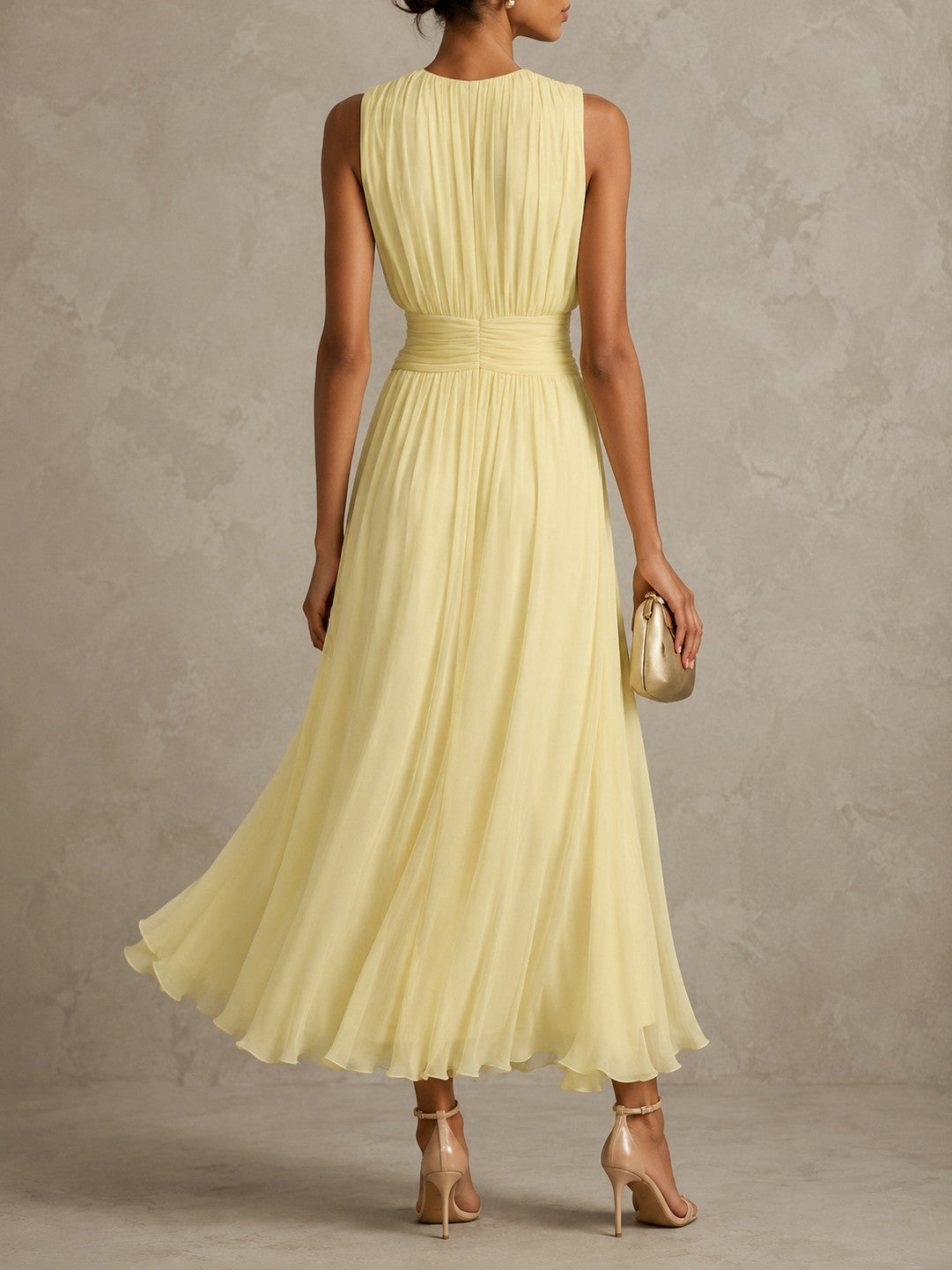 Chiffon Pleated Sleeveless Maxi Dress
