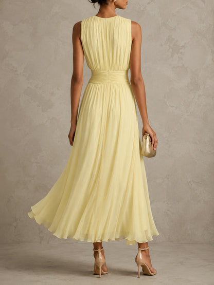 Chiffon Pleated Sleeveless Maxi Dress