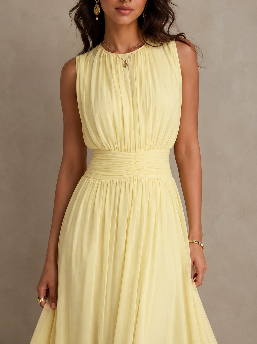 Chiffon Pleated Sleeveless Maxi Dress