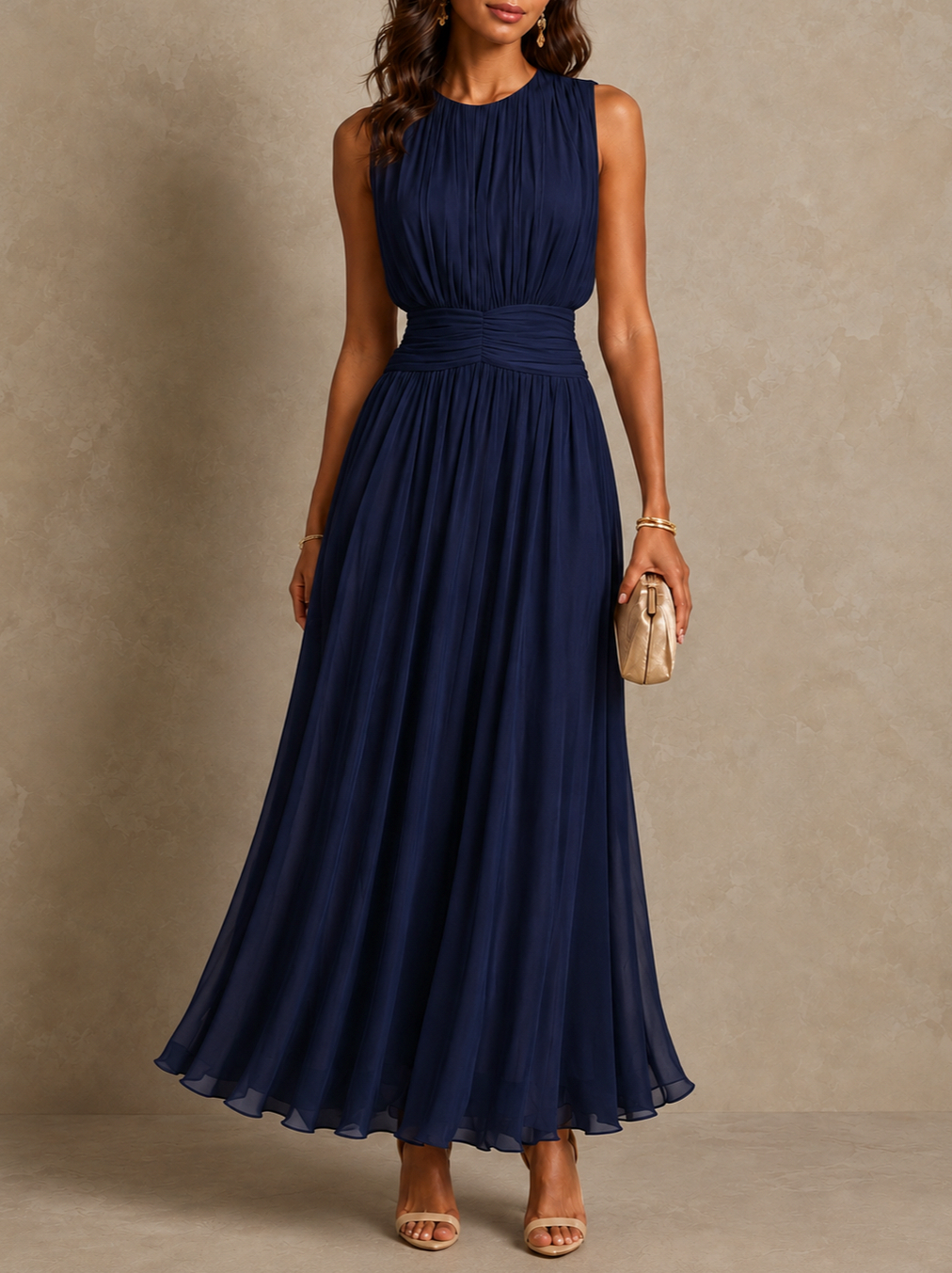 Chiffon Pleated Sleeveless Maxi Dress