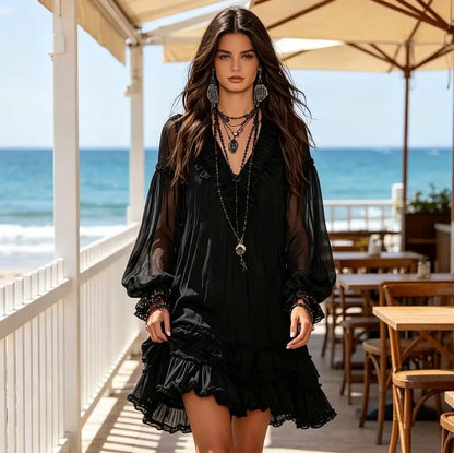 Chiffon Long Puff Sleeve Mini Dress