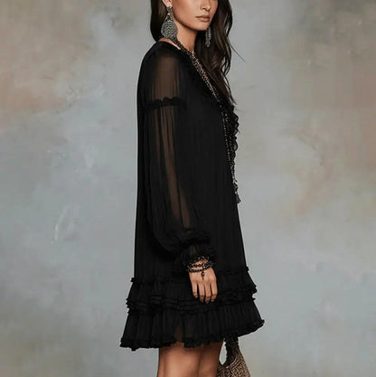Chiffon Long Puff Sleeve Mini Dress