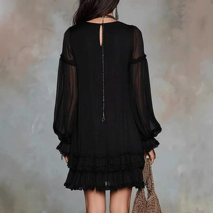 Chiffon Long Puff Sleeve Mini Dress