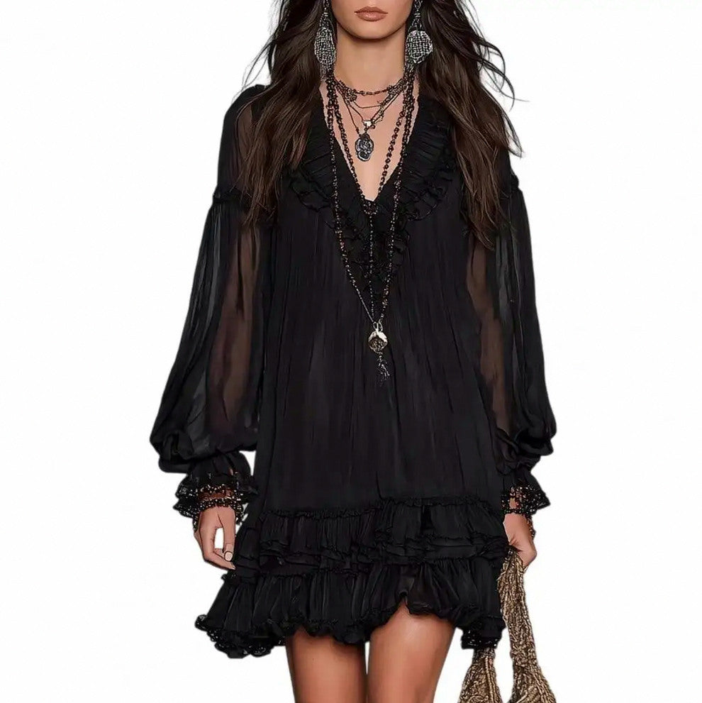 Chiffon Long Puff Sleeve Mini Dress