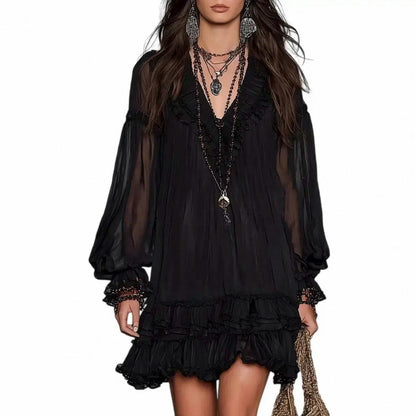 Chiffon Long Puff Sleeve Mini Dress