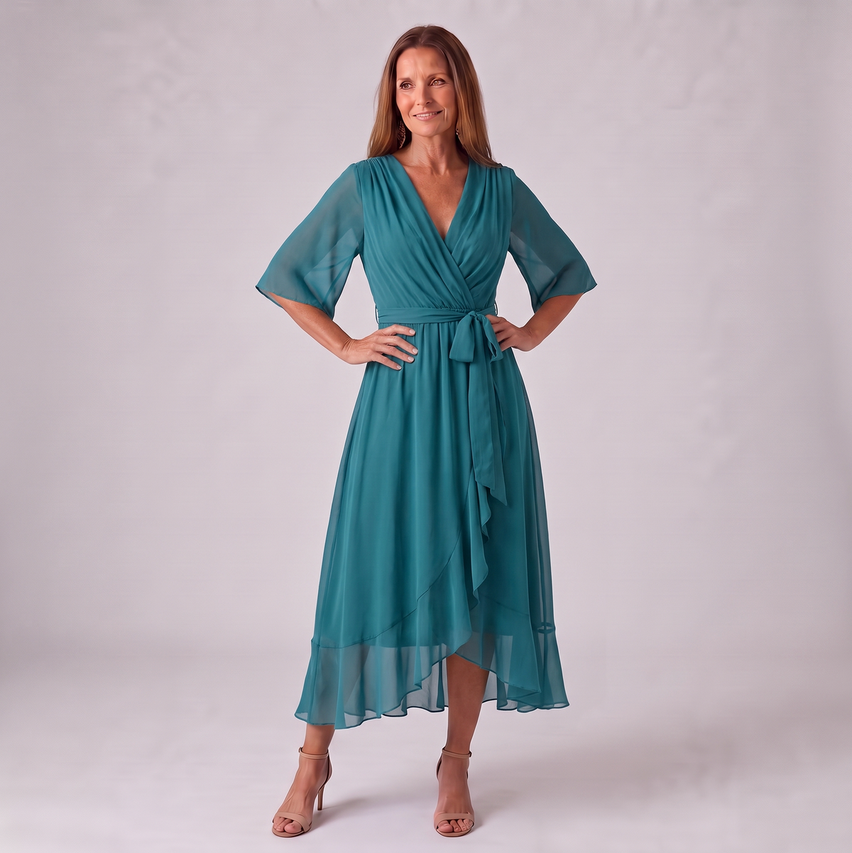 Chiffon Short Sleeve Midi Dress
