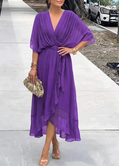 Chiffon Short Sleeve Midi Dress