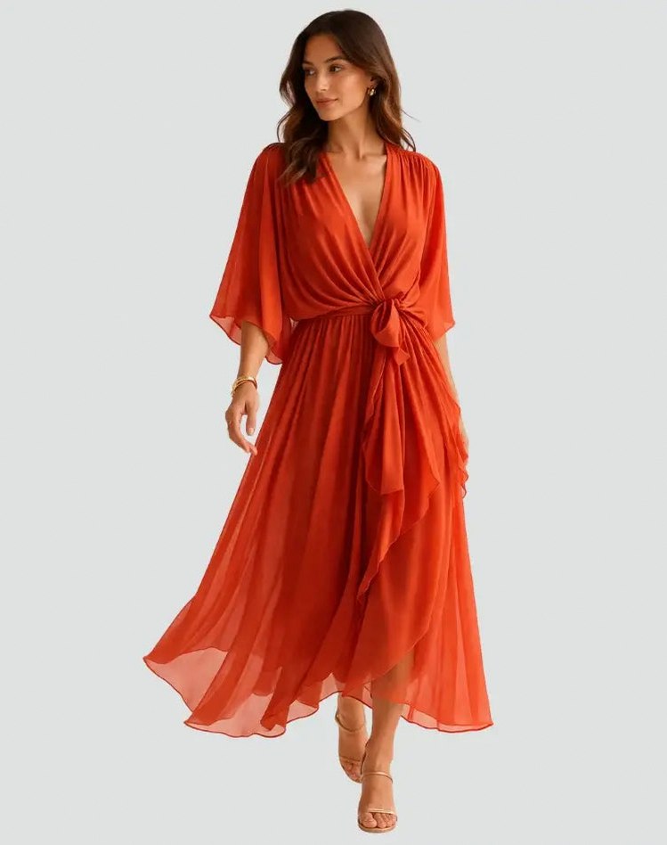 Chiffon Short Sleeve Midi Dress