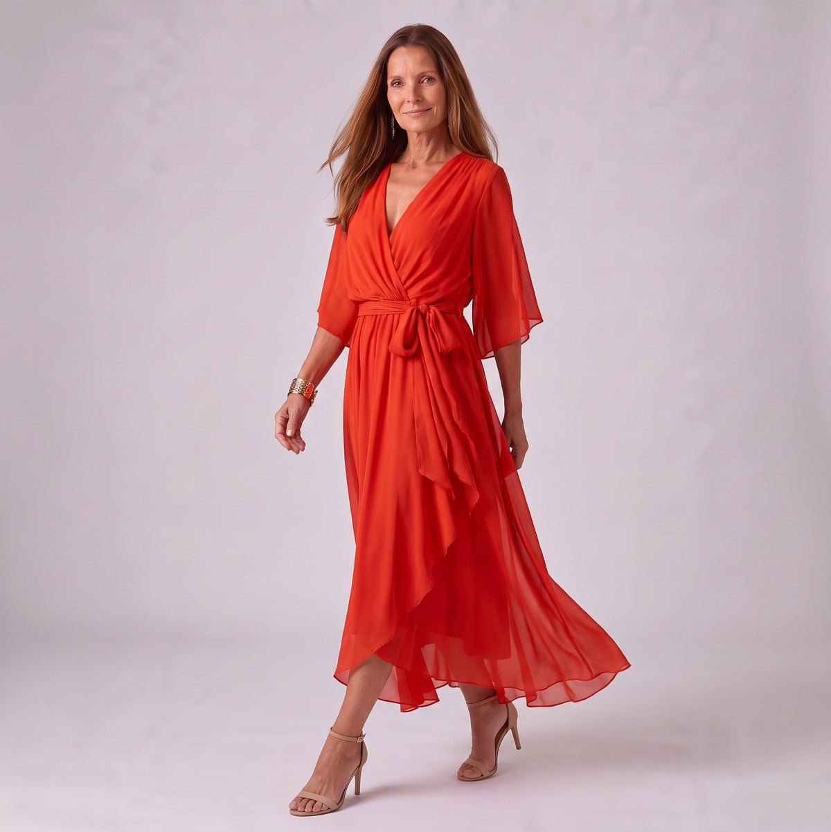 Chiffon Short Sleeve Midi Dress