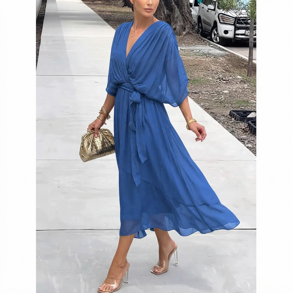 Chiffon Short Sleeve Midi Dress