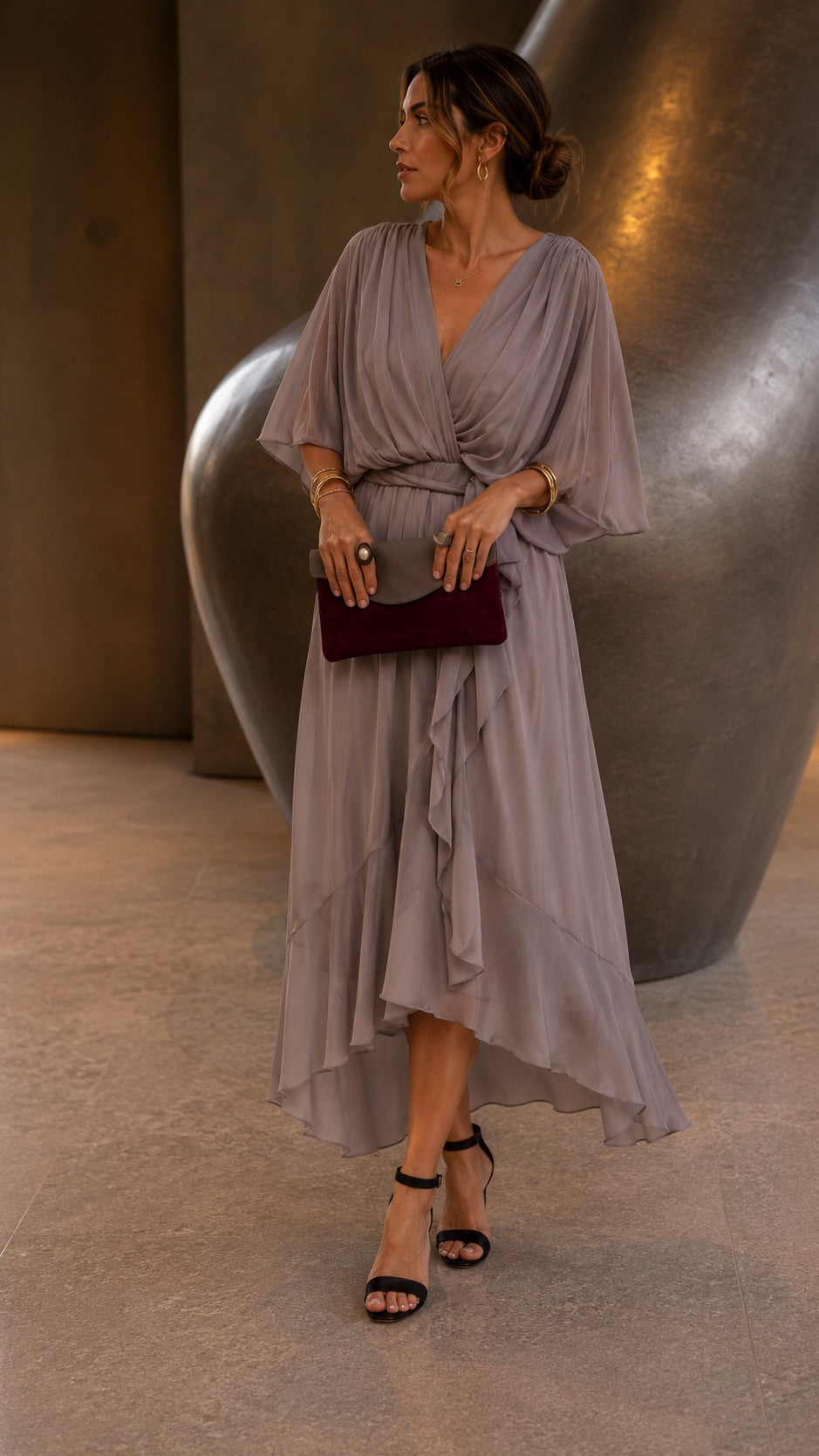 Chiffon Short Sleeve Midi Dress