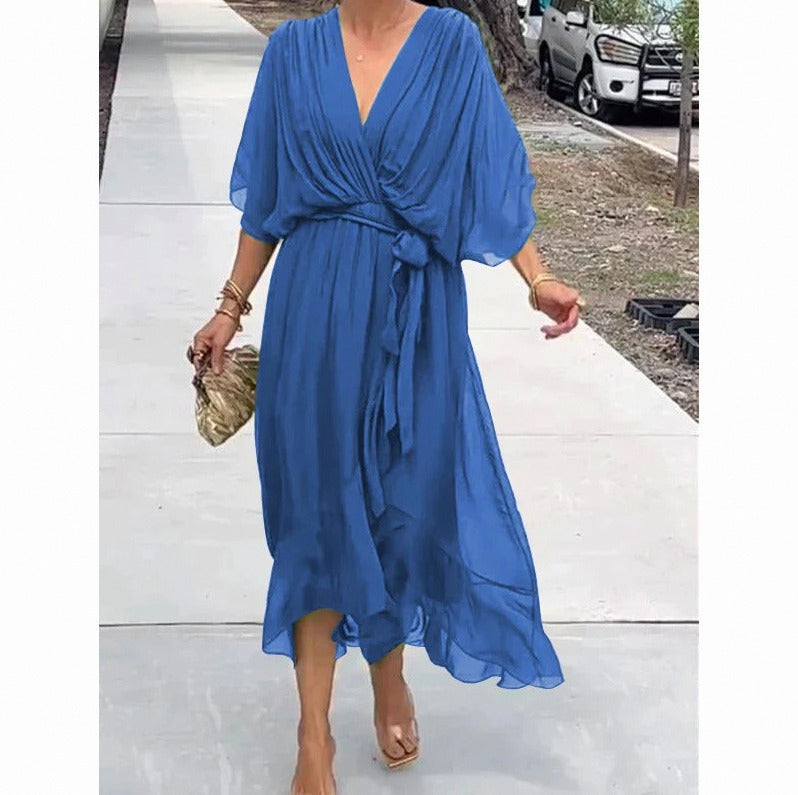 Chiffon Short Sleeve Midi Dress