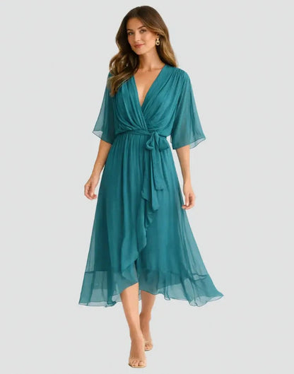 Chiffon Short Sleeve Midi Dress