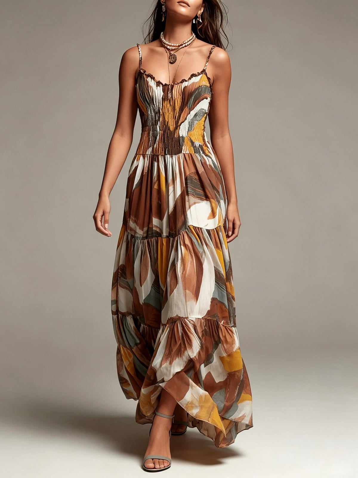 Chiffon Smocked Tiered Maxi Dress