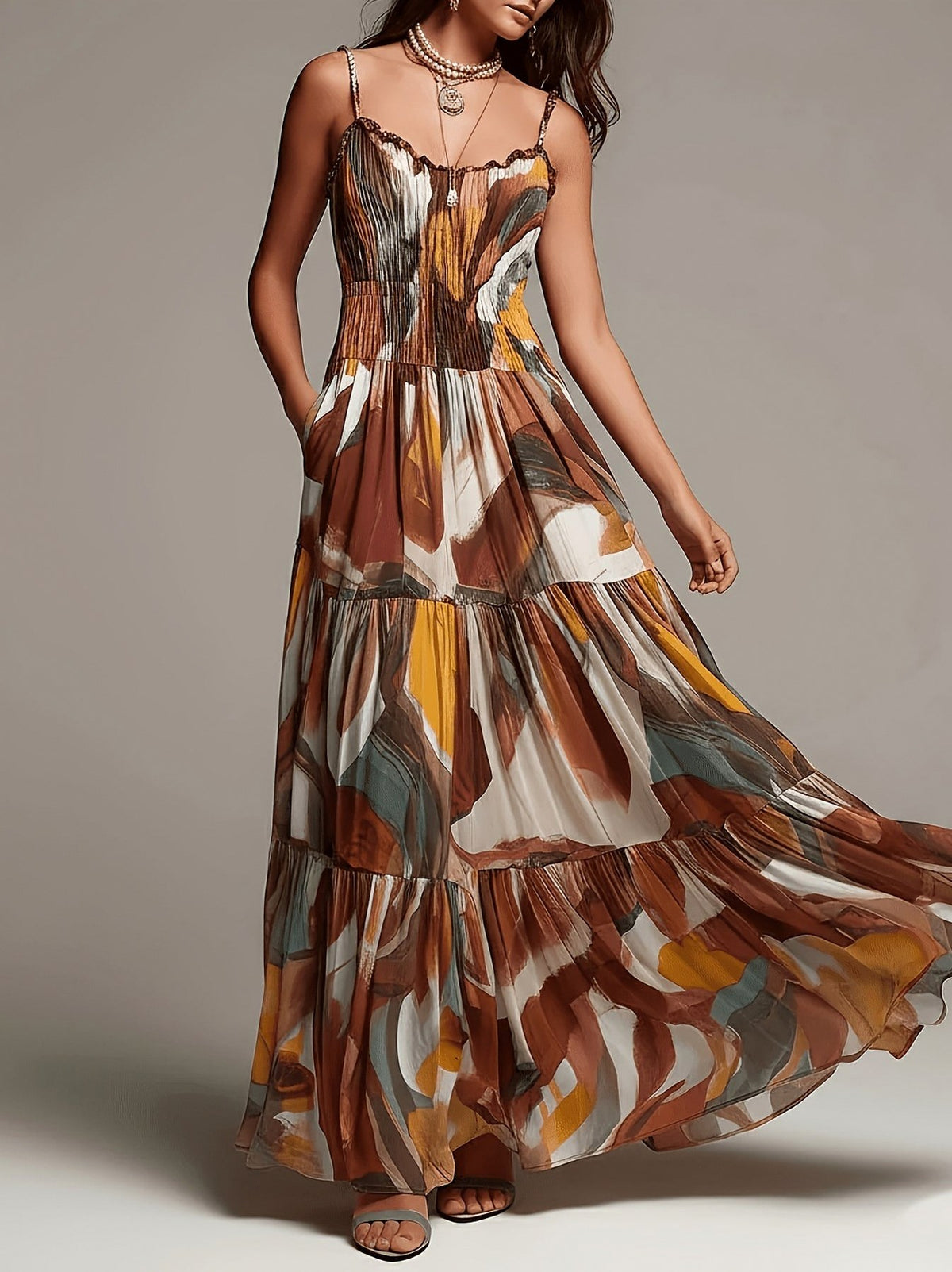 Chiffon Smocked Tiered Maxi Dress