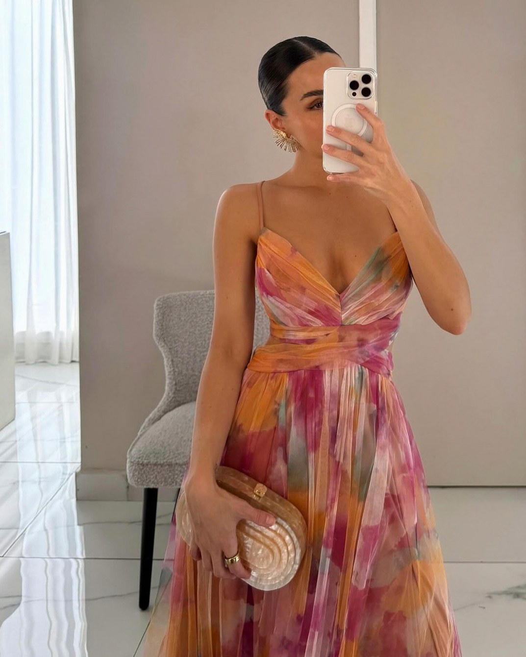 Chiffon Watercolor Floral Sweetheart Maxi Dress