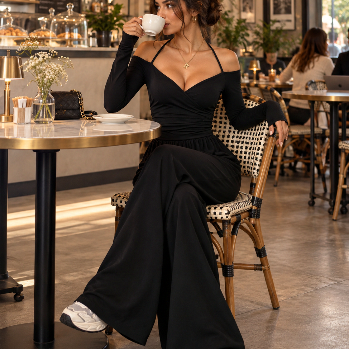 Cold Shoulder Long Sleeve Jumpsuit