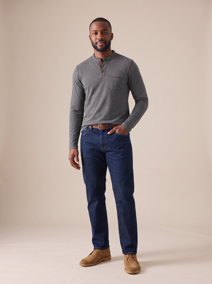 Cole Long Sleeve Henley in Charcoal, front view