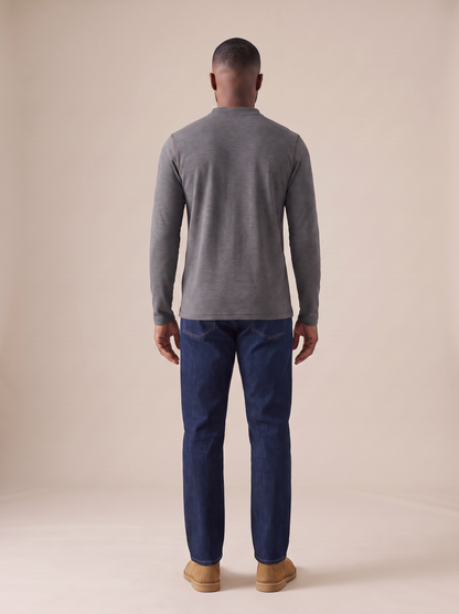 Cole Long Sleeve Henley in Charcoal, back view
