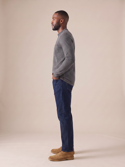 Cole Long Sleeve Henley in Charcoal, side view