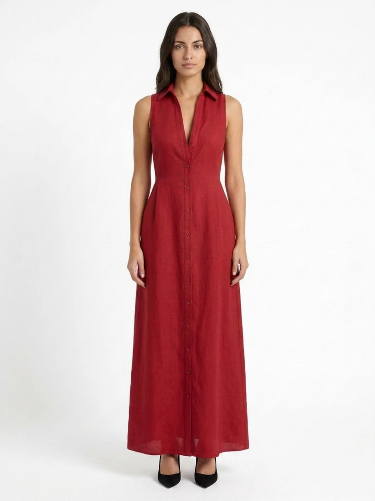 Collared Button Front Maxi Dress
