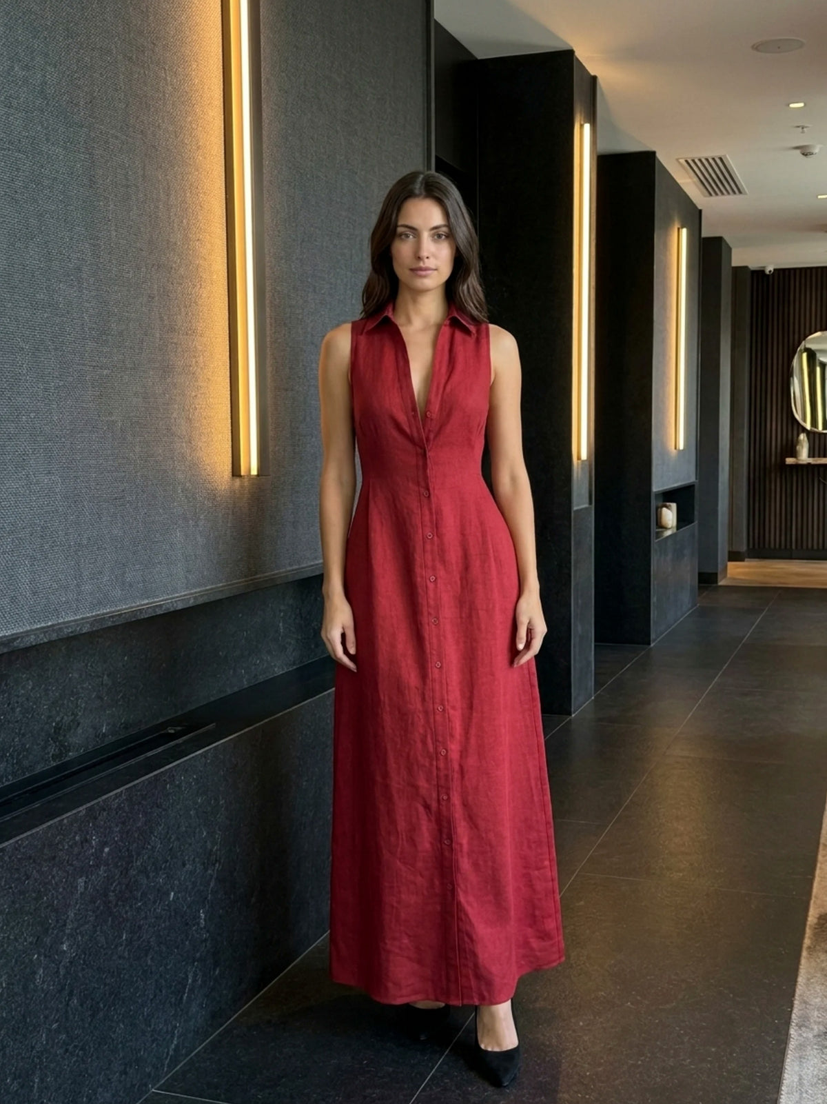 Collared Button Front Maxi Dress