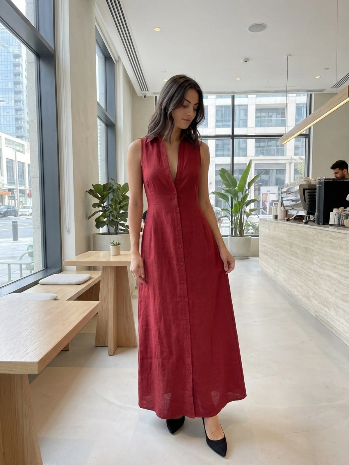 Collared Button Front Maxi Dress