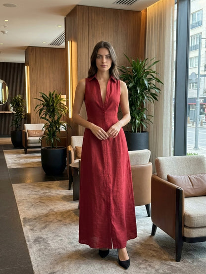 Collared Button Front Maxi Dress