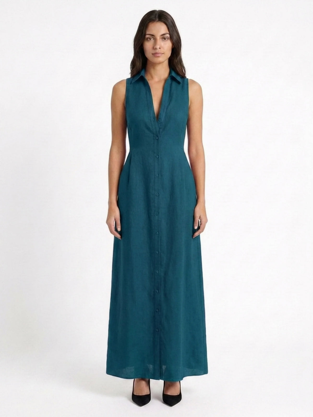 Collared Button Front Maxi Dress