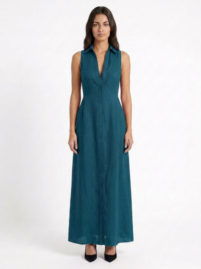 Collared Button Front Maxi Dress