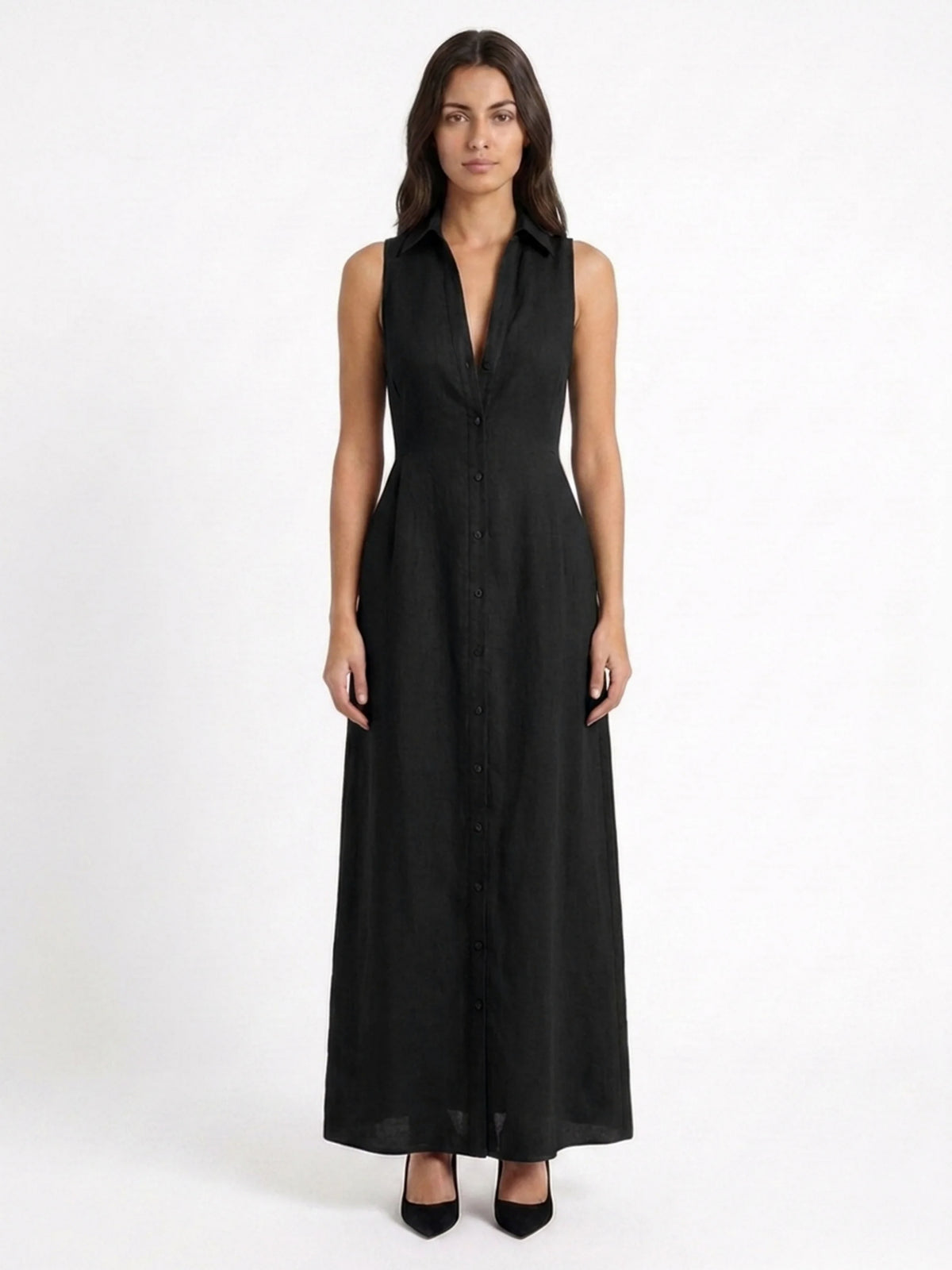 Collared Button Front Maxi Dress