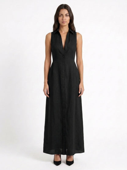 Collared Button Front Maxi Dress
