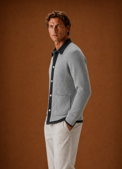 Contrast Collar Button Front Knit Cardigan