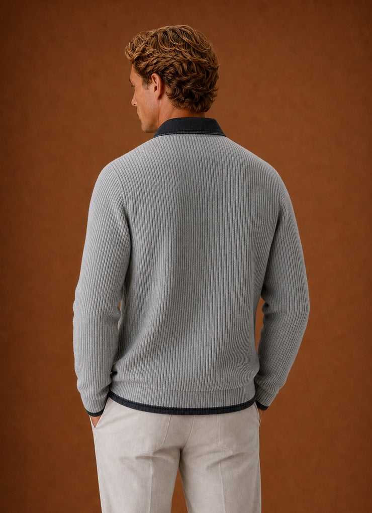 Contrast Collar Button Front Knit Cardigan