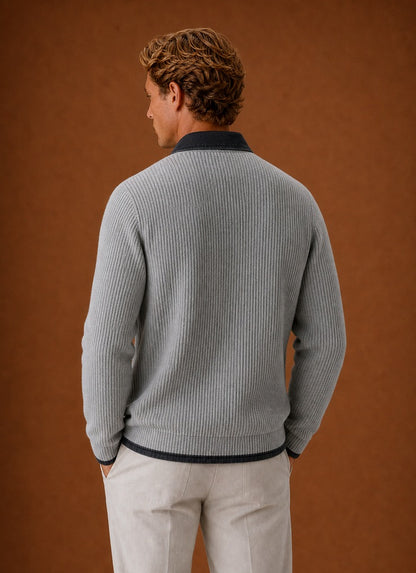 Contrast Collar Button Front Knit Cardigan