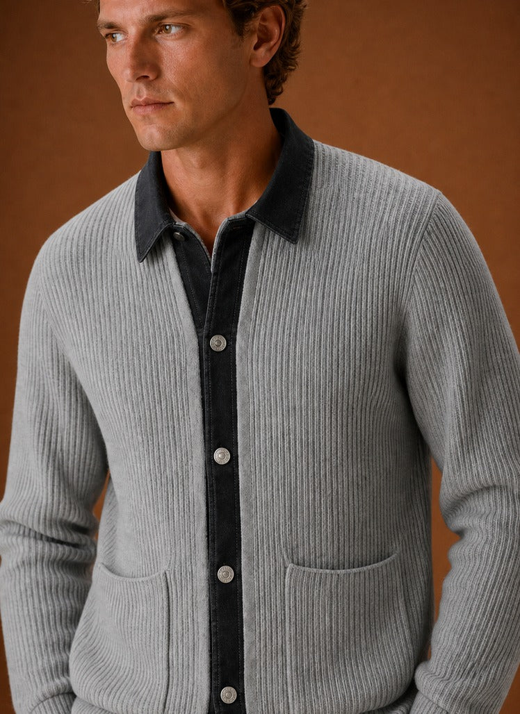 Contrast Collar Button Front Knit Cardigan