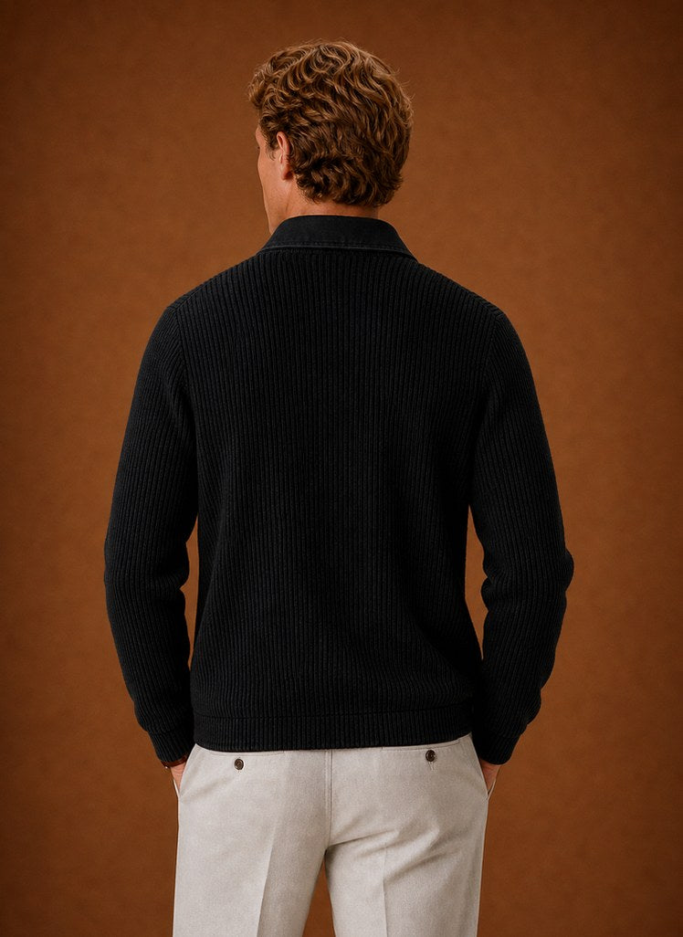 Contrast Collar Button Front Knit Cardigan