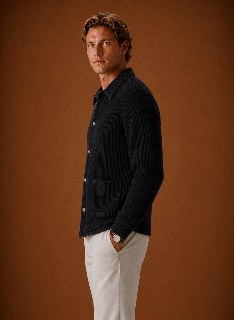 Contrast Collar Button Front Knit Cardigan