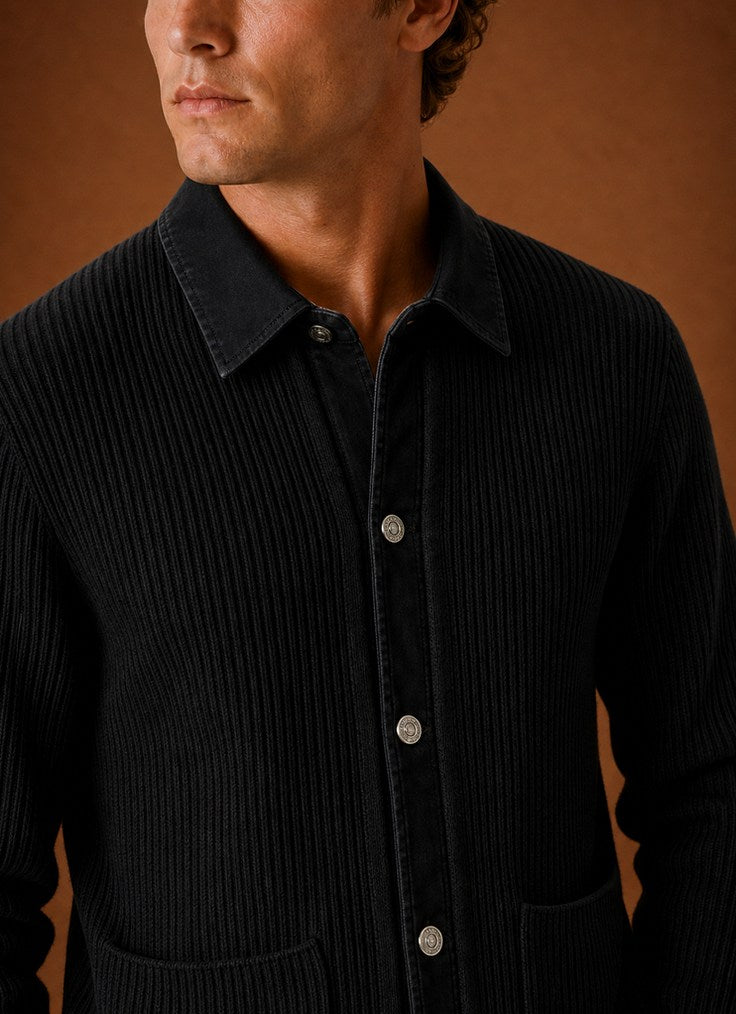Contrast Collar Button Front Knit Cardigan