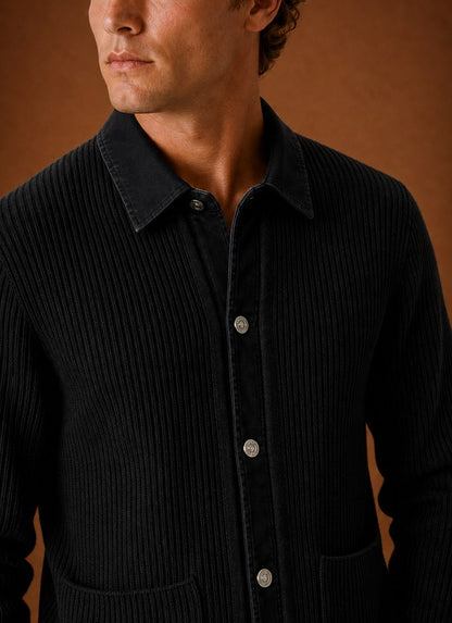 Contrast Collar Button Front Knit Cardigan