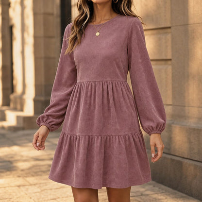 Corduroy Long Sleeve Tiered Mini Dress