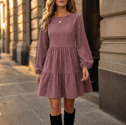 Corduroy Long Sleeve Tiered Mini Dress