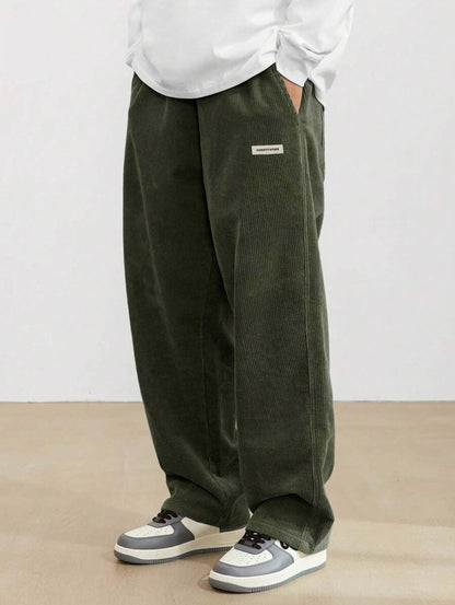 Corduroy Elastic Waist Straight Leg Pants