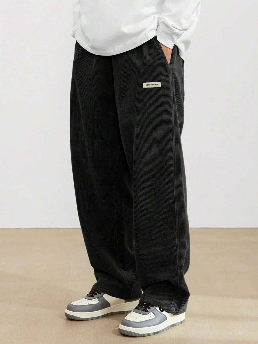 Corduroy Elastic Waist Straight Leg Pants