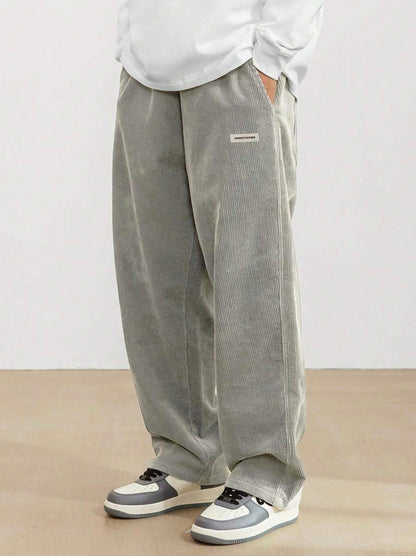Corduroy Elastic Waist Straight Leg Pants