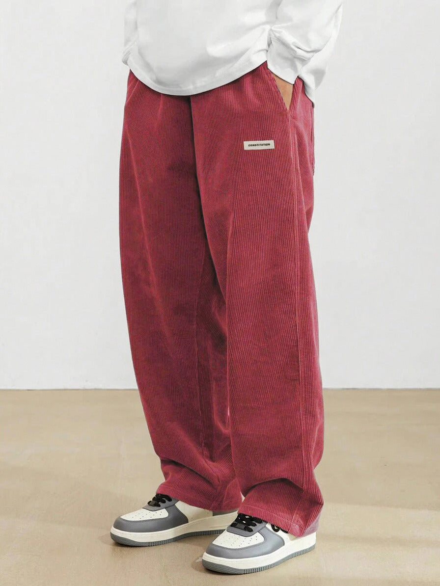 Corduroy Elastic Waist Straight Leg Pants