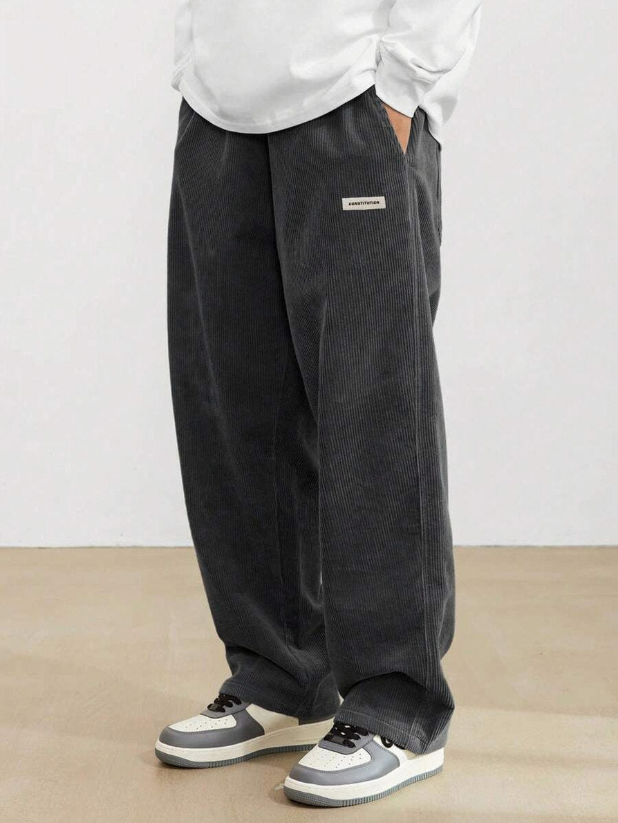Corduroy Elastic Waist Straight Leg Pants