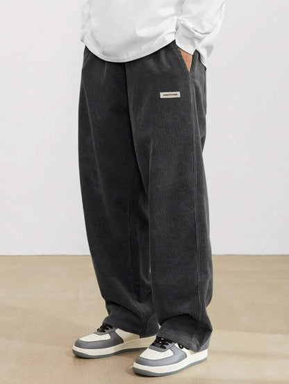 Corduroy Elastic Waist Straight Leg Pants