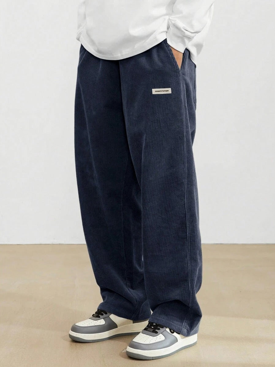 Corduroy Elastic Waist Straight Leg Pants